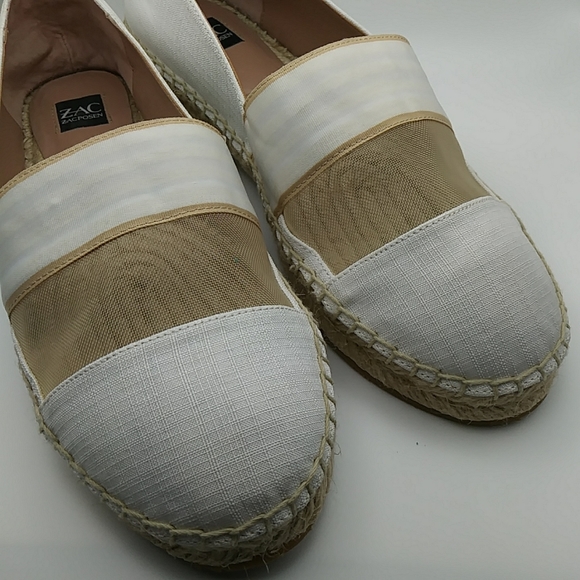 NWOT ZAC Zac Posen Vida Espadrills Vented Linen Style 9M White Tan Slip On - Picture 4 of 12